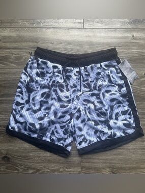 Stori Black & White Mesh Athletic Shorts with Logo Detail Mens Large Workout